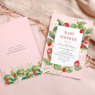 Trendy Watercolor Meadow Strawberry Baby Shower Invitation