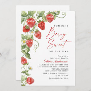 Trendy Watercolor Meadow Strawberry Baby Shower Invitation
