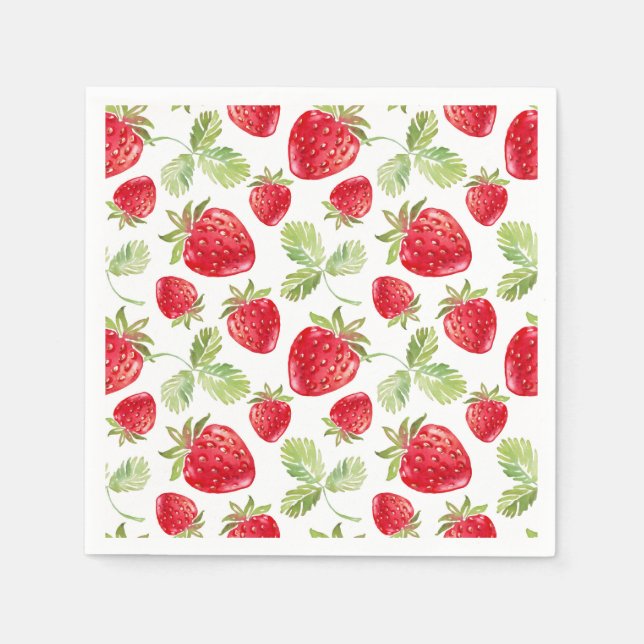 Trendy Watercolor Meadow Strawberry Baby Shower Napkins (Front)