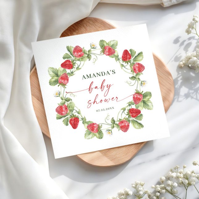Trendy Watercolor Meadow Strawberry Baby Shower Napkins (Creator Uploaded)
