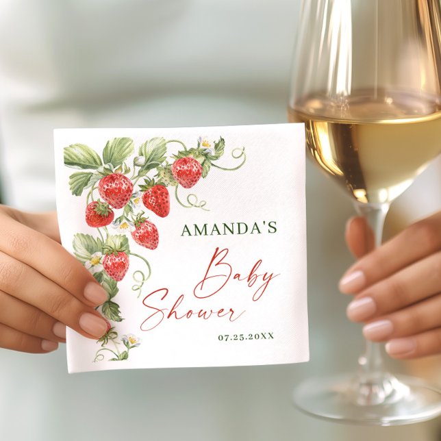 Trendy Watercolor Meadow Strawberry Baby Shower Napkins (Creator Uploaded)
