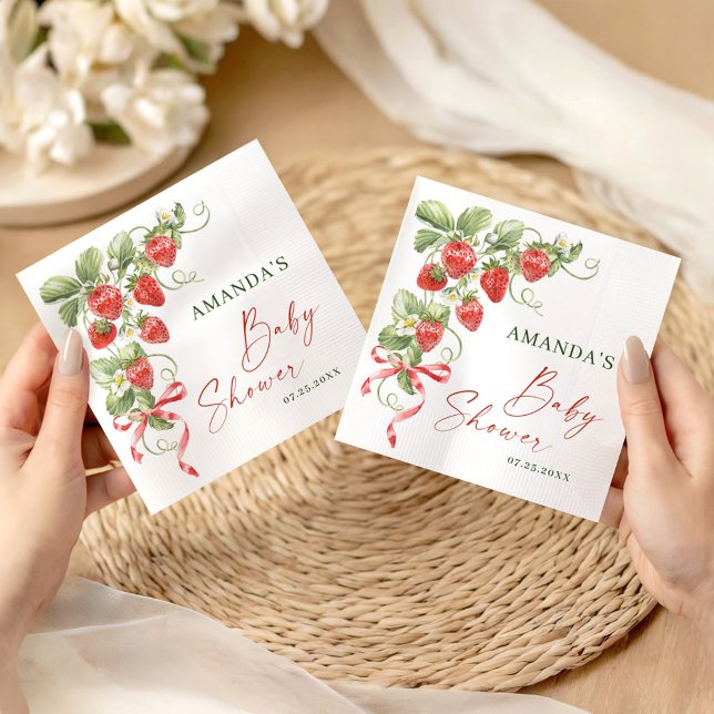Trendy Watercolor Meadow Strawberry Baby Shower Napkins (Creator Uploaded)