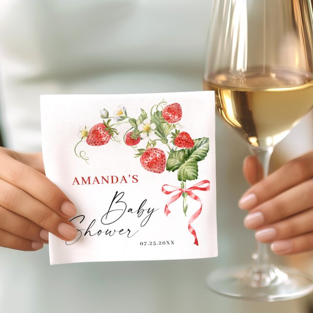 Trendy Watercolor Meadow Strawberry Baby Shower Napkins (Creator Uploaded)