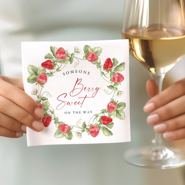 Trendy Watercolor Meadow Strawberry Baby Shower Napkins (Creator Uploaded)
