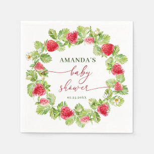 Trendy Watercolor Meadow Strawberry Baby Shower Napkins