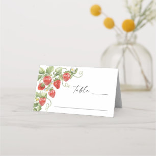 Trendy Watercolor Meadow Strawberry Baby Shower Place Card
