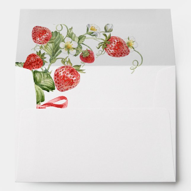 Trendy Watercolor Meadow Strawberry Bridal Shower Envelope (Back (Bottom))