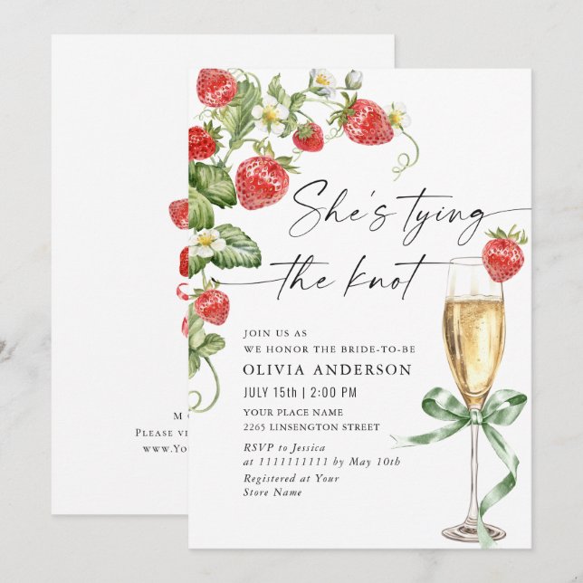 Trendy Watercolor Meadow Strawberry Bridal Shower Invitation (Front/Back)