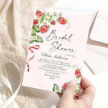 Trendy Watercolor Meadow Strawberry Bridal Shower