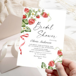 Trendy Watercolor Meadow Strawberry Bridal Shower Invitation