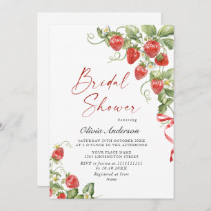 Trendy Watercolor Meadow Strawberry Bridal Shower Invitation