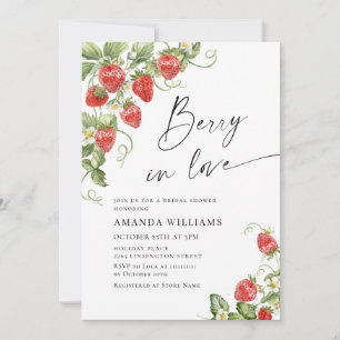Trendy Watercolor Meadow Strawberry Bridal Shower Invitation