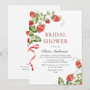 Trendy Watercolor Meadow Strawberry Bridal Shower Invitation