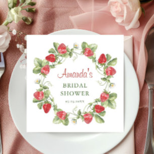 Trendy Watercolor Meadow Strawberry Bridal Shower Napkins