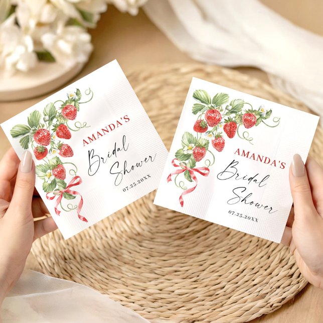 Trendy Watercolor Meadow Strawberry Bridal Shower Napkins (Creator Uploaded)