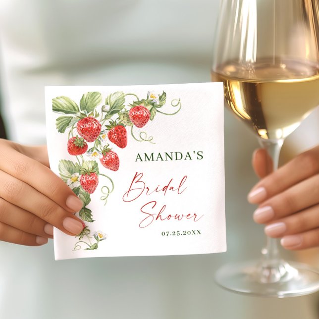 Trendy Watercolor Meadow Strawberry Bridal Shower Napkins (Creator Uploaded)