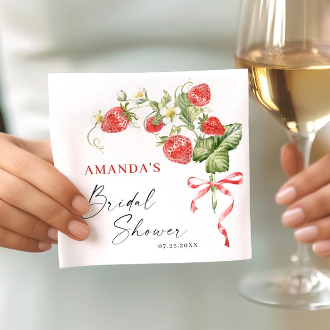 Trendy Watercolor Meadow Strawberry Bridal Shower Napkins (Creator Uploaded)