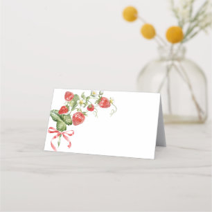 Trendy Watercolor Meadow Strawberry Bridal Shower Place Card