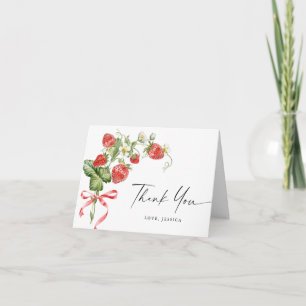 Trendy Watercolor Meadow Strawberry Letterpress Thank You Card