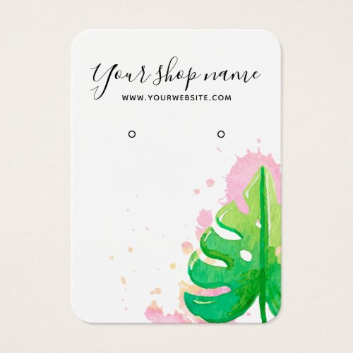 Trendy watercolor monstera earring display card