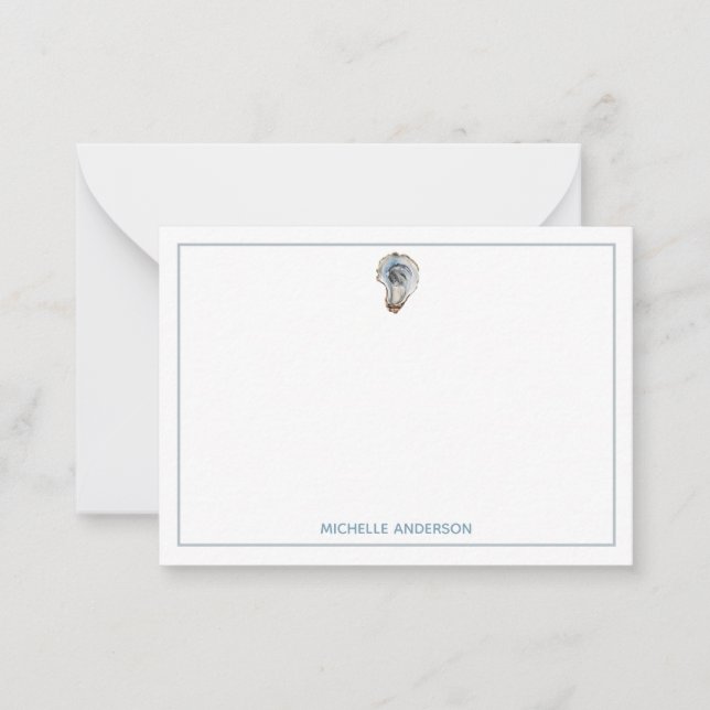 Trendy Watercolor Nautical Oyster Personalized Note Card (Front)