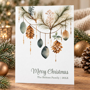 Trendy Watercolor Non Photo Christmas Holiday Card