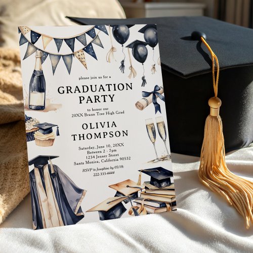Trendy Watercolor Non-Photo Graduation Party Invitation