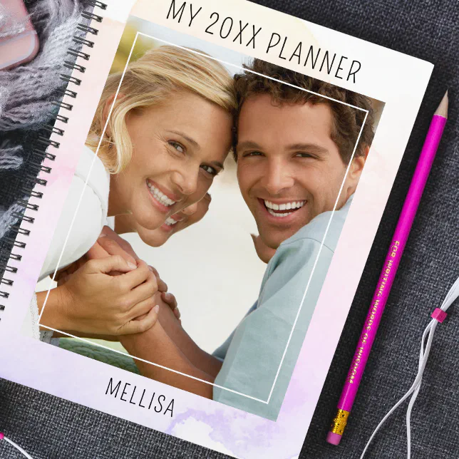 Trendy Watercolor One Photo Name Template 2023 Planner | Zazzle