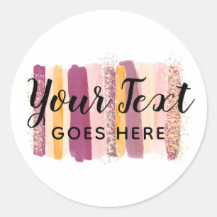 Trendy Watercolor Paint Strokes Plum Purple & Gold Classic Round Sticker