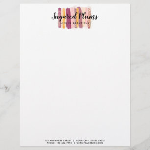 Trendy Watercolor Paint Strokes Plum Purple & Gold Letterhead