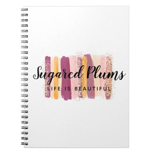 Trendy Watercolor Paint Strokes Plum Purple  Gold Notebook