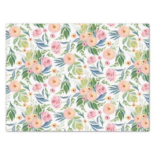 Trendy watercolor pastel peonies flowers pattern tissue paper