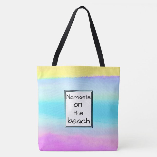 Trendy Watercolor Pattern Namaste on the Beach Tote Bag (Front)