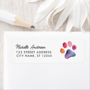 Trendy Watercolor Paw Print Return Address Label