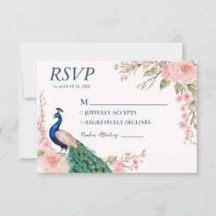 Trendy Watercolor Peacock Flowers RSVP Card
