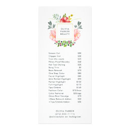 Trendy Watercolor Peony Flowers | Salon Price List Rack Card