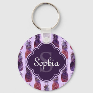 Trendy Watercolor Pineapple Pattern Keychain
