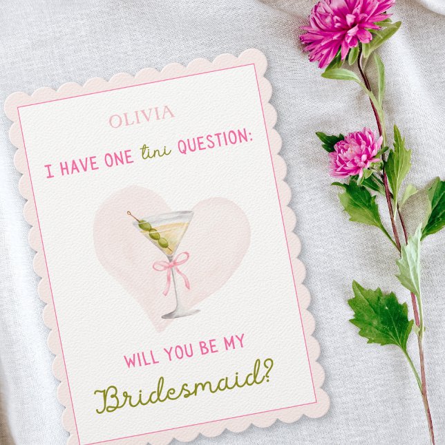 Trendy Watercolor Pink Martini Bridesmaid Proposal Card (Creator Uploaded)