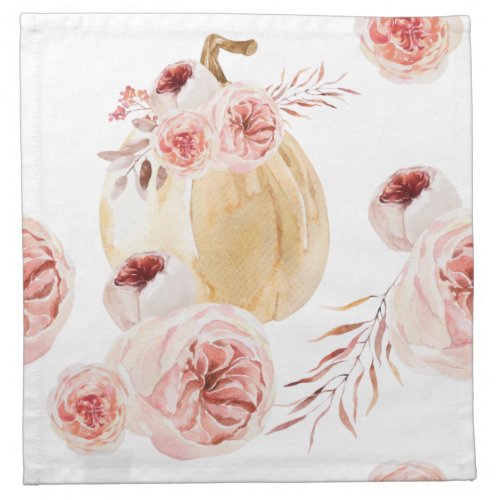 Trendy Watercolor Pumpkin  Flowers  Autumn Fall Cloth Napkin