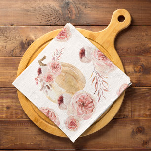 Trendy Watercolor Pumpkin & Flowers   Autumn Fall Cloth Napkin