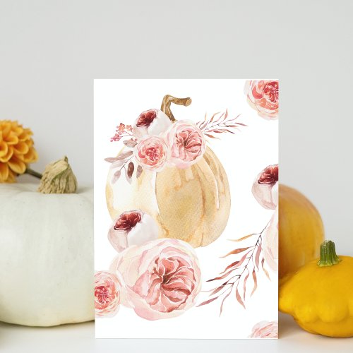 Trendy Watercolor Pumpkin  Flowers  Autumn Fall Holiday Card