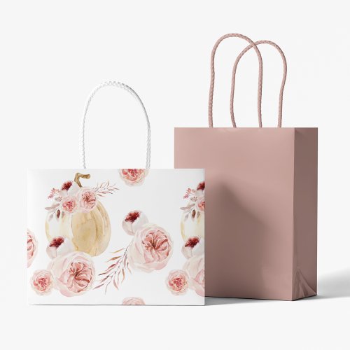 Trendy Watercolor Pumpkin  Flowers  Autumn Fall Large Gift Bag