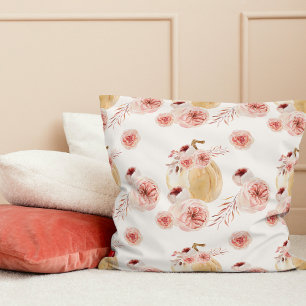Trendy Watercolor Pumpkin & Flowers   Autumn Fall Outdoor Pillow