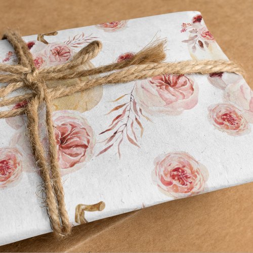 Trendy Watercolor Pumpkin  Flowers  Autumn Fall Wrapping Paper