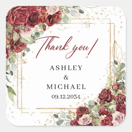Trendy watercolor red and blush wedding sticker