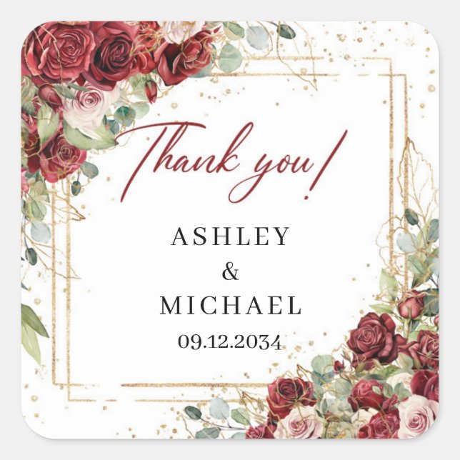 Trendy watercolor red and blush wedding sticker (Front)
