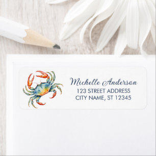 Trendy Watercolor Red Crab Nautical Return Address Label