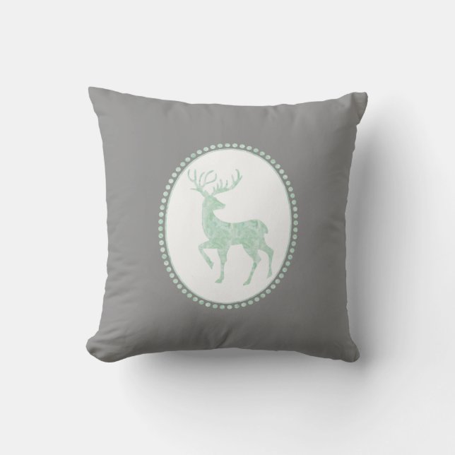 Trendy Watercolor Reindeer Christmas Throw Pillow (Front)