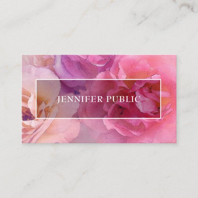 Trendy Watercolor Roses Elegant Modern Template Business Card (Front)