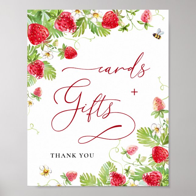 Trendy Watercolor Strawberry Baby Cards and Gifts Poster (Front)